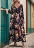 Boho Long Sleeve V-neck Printed Dress